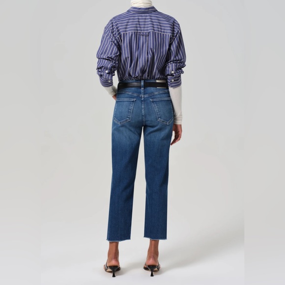 Citizens of Humanity Medium Wash Ambry Palma Straight Leg Jeans Raw Hem Cropped - Picture 4 of 15